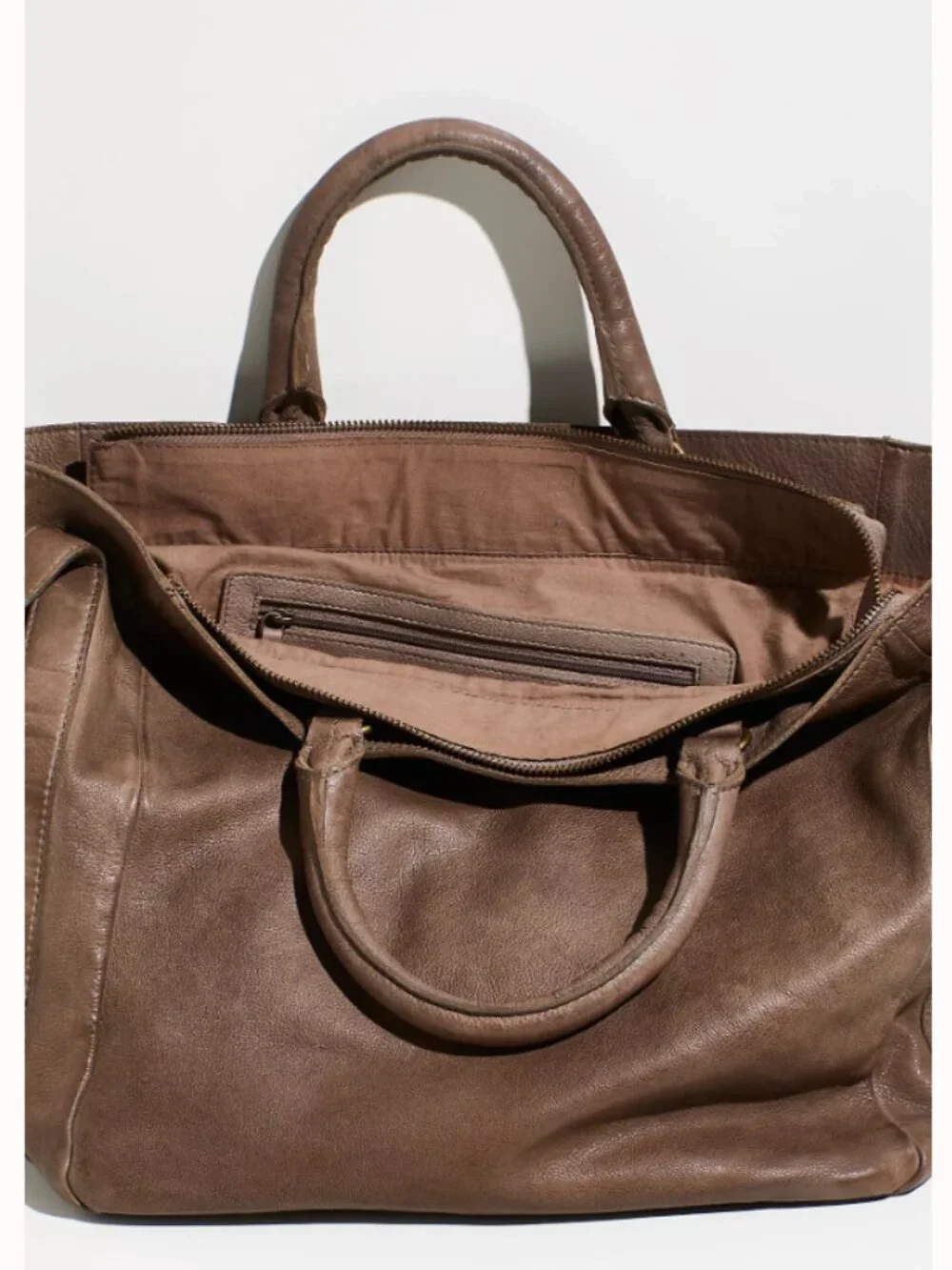 Free People Leslie Leather Tote – Wild Mushroom – Oversized Distressed Leather
